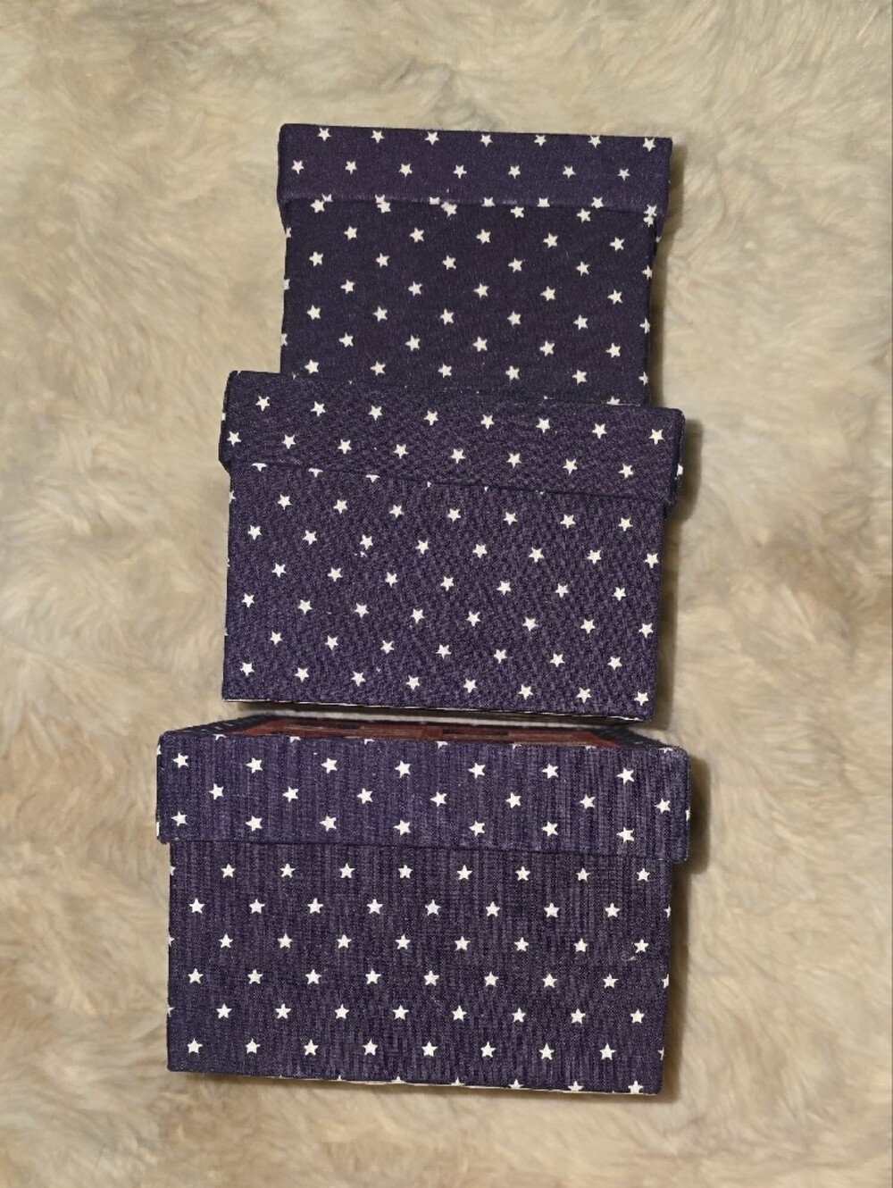 Patriotic Fabric Storage Boxes - Navy & Red Set of 3 - Picture 3 of 4